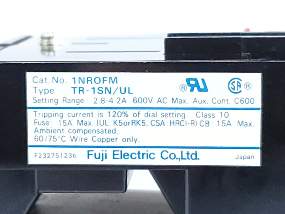 NIB FUJI ELECTRIC TR-1SN/UL 2.8-4.2A THERMAL OVERLOAD RELAY