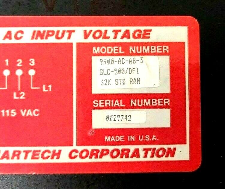 QUARTECH 9900-AC-AB-3 OPERATOR PANEL SLC-500/DF1 32K STD RAM V1.60 9900ACAB3