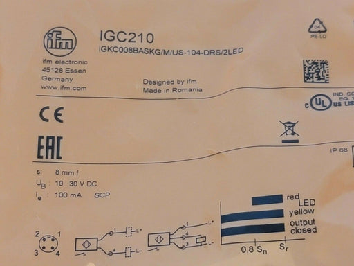 NEW IFM EFECTOR IEK3002BBPKG/US-104-DPS SENSOR IGC210 10...30VDC