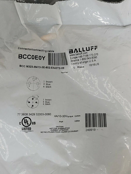 NEW BALLUFF BCC M323-M413-3E-602-EX43T2-006 CONNECTING CALBE BCC0E0Y