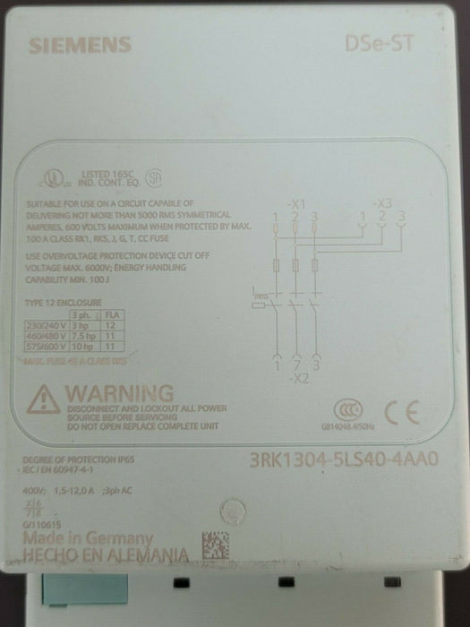 SIEMENS 3RK1304-5LS40-4AA0 STARTER ELECTRIC 1.5-12.0AMP 400V 3PHASE 65KA