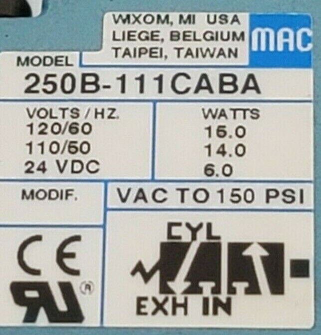 NIB MAC 250B-111CABA SOLENOID VALVE 250B 111CABA
