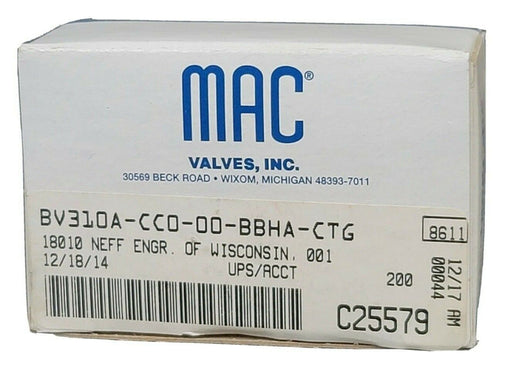 NIB MAC BV310A-CC0-00-BBHA-CTG BULLET VALVE BV310ACC000BBHACTG