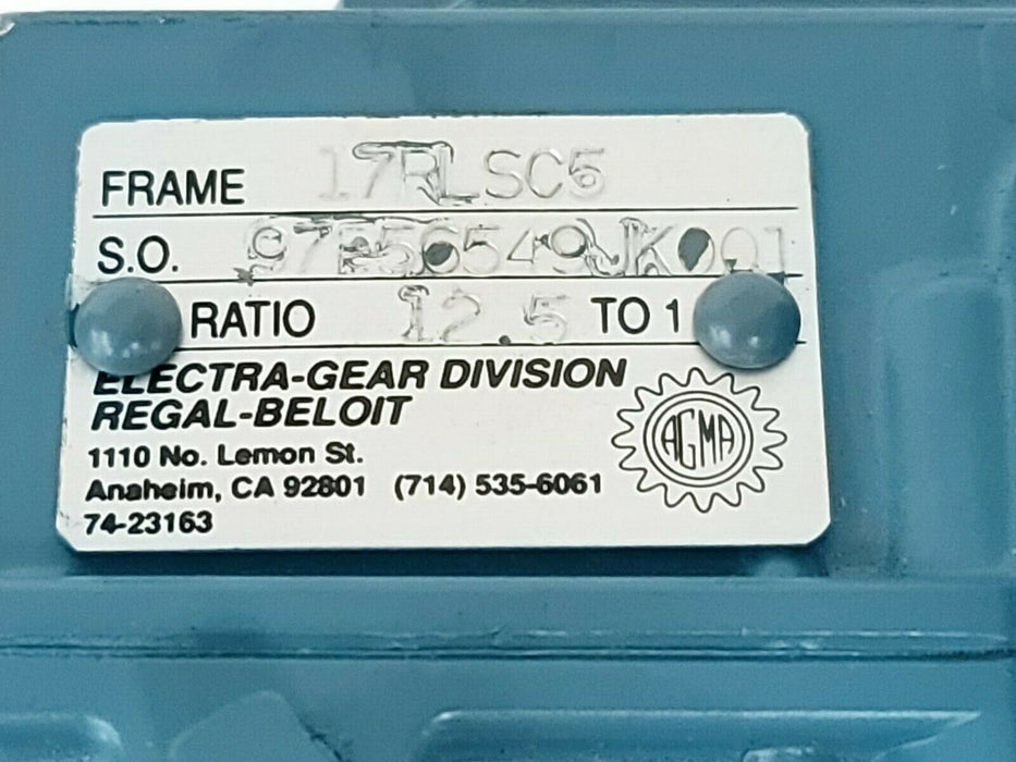 ELECTRA-GEAR 64-70003-07 FRAME 56C H.P. 0.5 RPM: 1725 W/ 17RLSC5 RATIO: 12.5/1