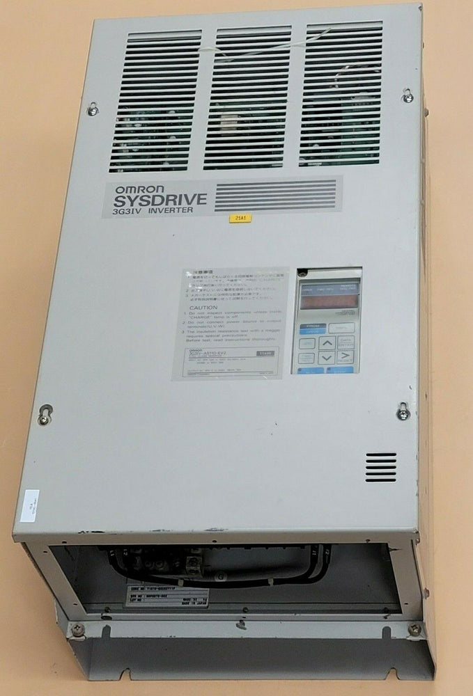 OMRON CIMR-G3U5011 SYSDRIVE 3G3IV INVERTER 3-PHASE AMPS: 21 W/ JVOP-100