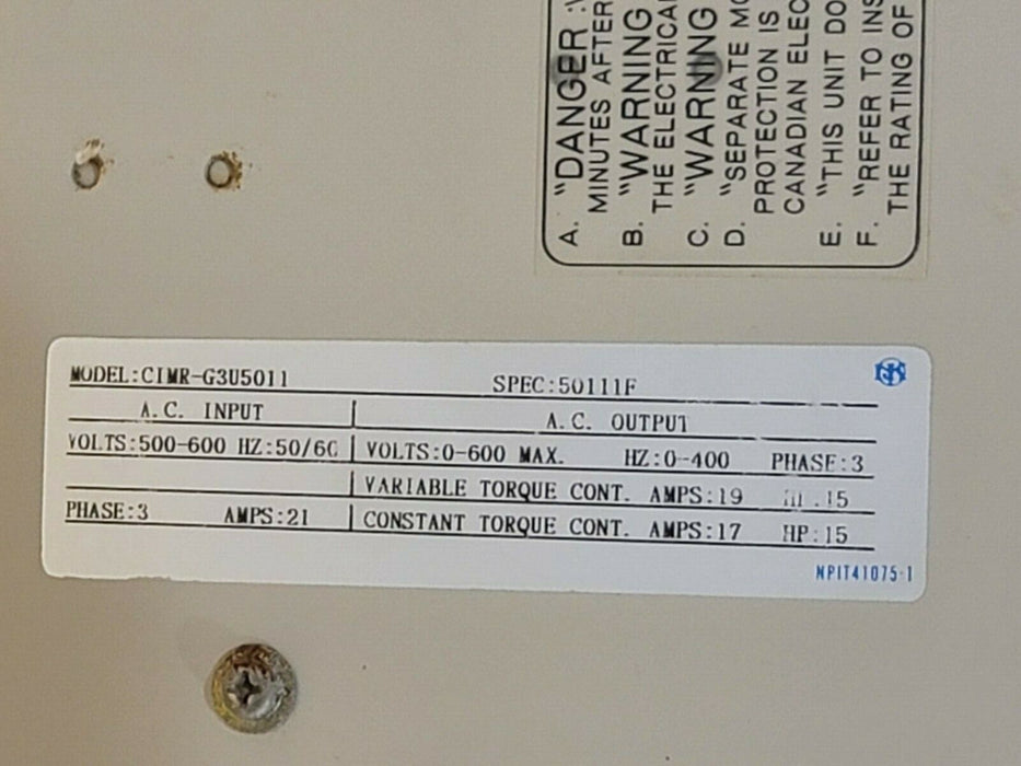 OMRON CIMR-G3U5011 SYSDRIVE 3G3IV INVERTER 3-PHASE AMPS: 21 W/ JVOP-100