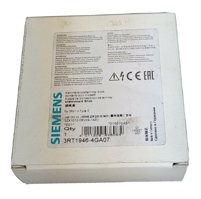 NIB SIEMENS 3RT1946-4GA07 TERMINAL KIT LINE TERMINAL 3 POLE