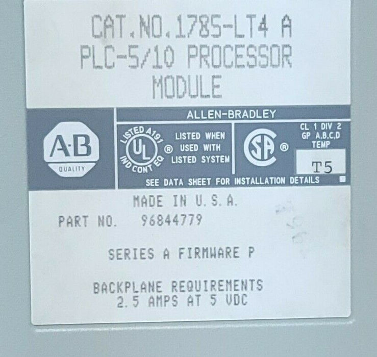 ALLEN BRADLEY 1785-LT4 SER. A FW. P PLC-5/10 PROCESSOR 1785LT4