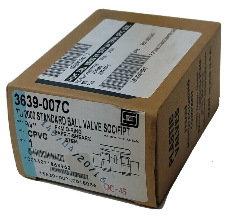 NIB SPEARS 3639-007C TU 2000 STANDARD BALL VALVE SOC/FIPT 3/4'' CPVC