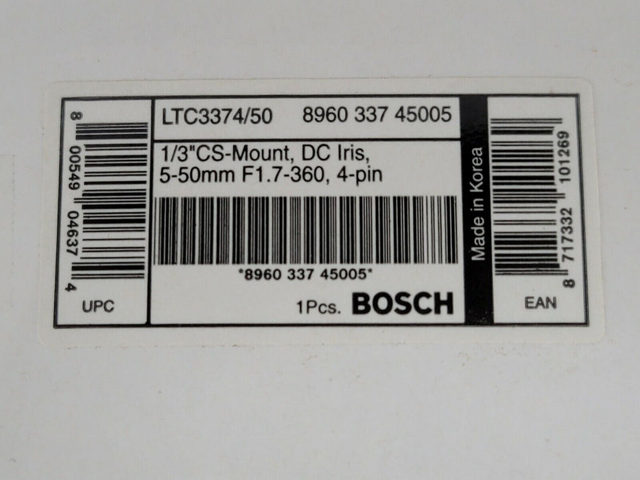 NIB BOSCH LTC3374/50 CS LENS 1/3-INCH 5 TO 50MM F/1.7 TO 360 4-PIN