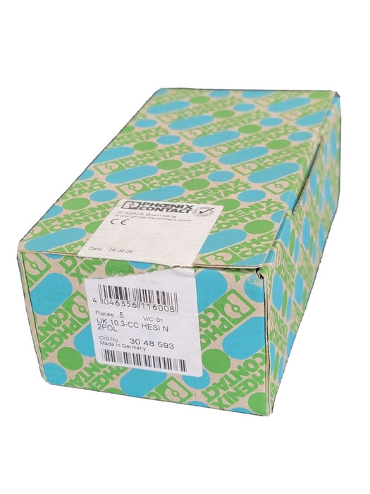 BOX OF 5 NEW PHOENIX CONTACT UK 10 3-CC HESI N 2POL TERMINAL BLOCKS 3048593