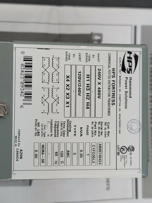 NIB HPS HAMMOND C1FC05LE 1PH POTTED TRANSFORMER 0.05KVA 60HZ