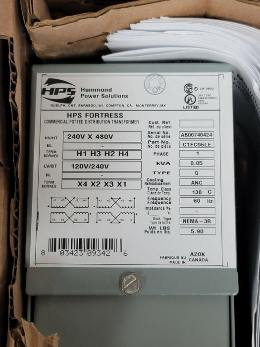 NIB HPS HAMMOND C1FC05LE 1PH POTTED TRANSFORMER 0.05KVA 60HZ
