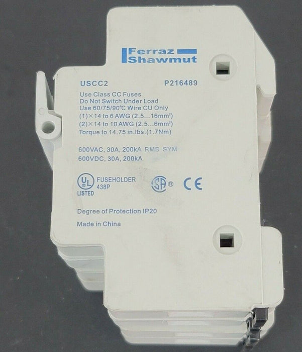 LOT OF 2 FERRAZ SHAWMUT USCC2 ULTRASAFE FUSE HOLDERS 600V, 30A