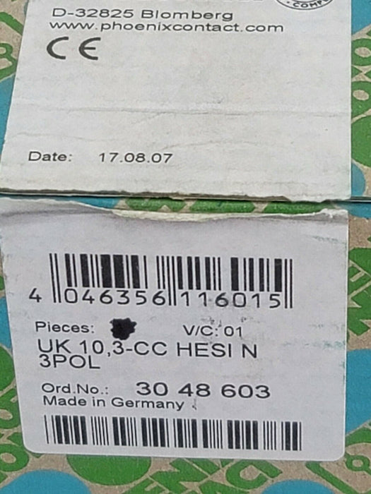 NEW PHOENIX CONTACT UK 10,3-CC HESI N 3POL TERMINAL BLOCK 30 48 603