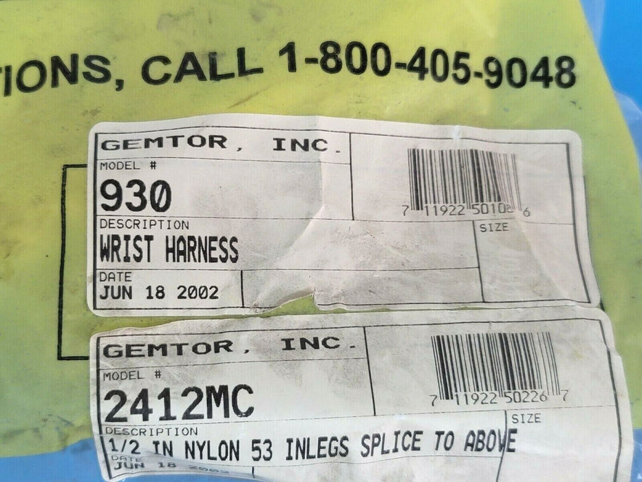 NEW GEMTOR INC. MODEL # 930 WRIST HARNESS 1/2'' NYLON 53