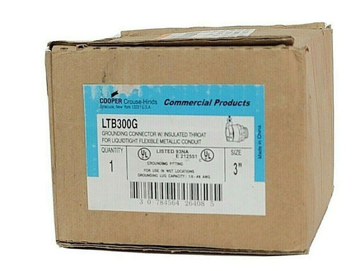 NEW COOPER CROUSE HINDS LTB300G 3'' GROUNDING CONNECTOR W/ INSULATED THROAT
