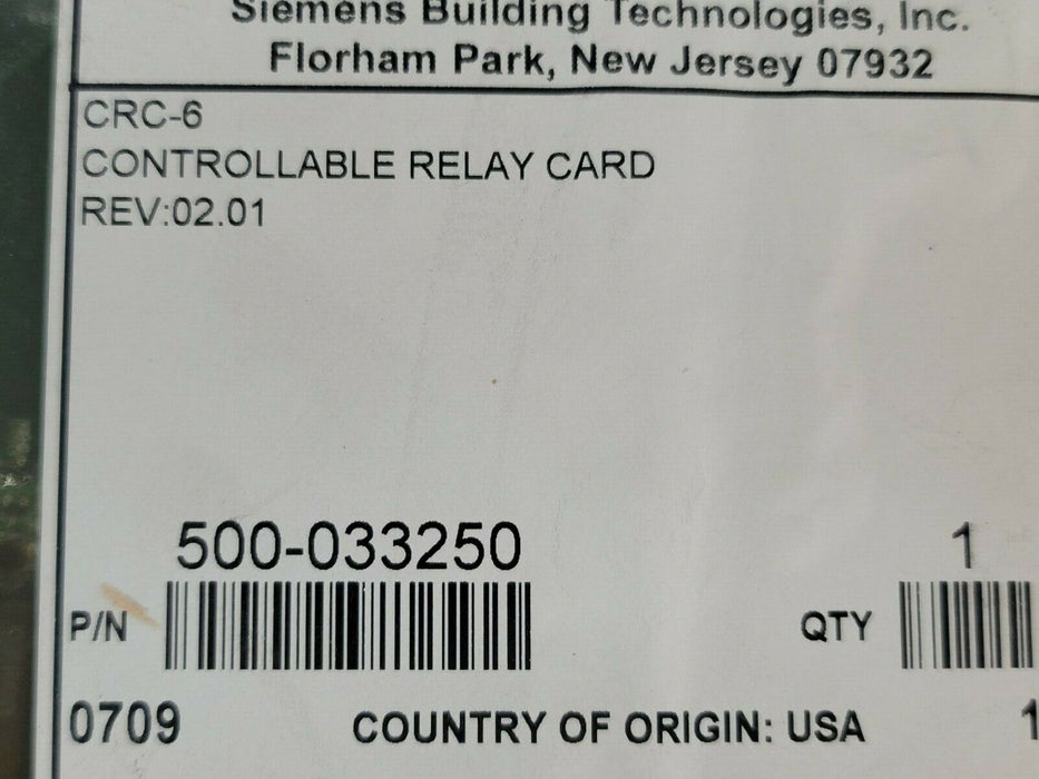 NEW SIEMENS 500-033250 CRC-6 FIRE ALARM RELAY CARD REV. 02.01 500033250 CR6