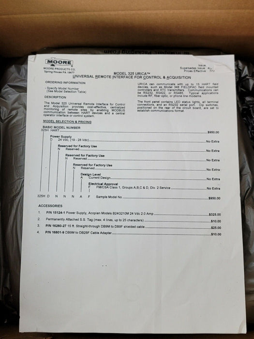 NIB MOORE INDUSTRIES 325HDNNNAF UNIVERSAL REMOTE INTERFACE B/M: 16260-29/4TC