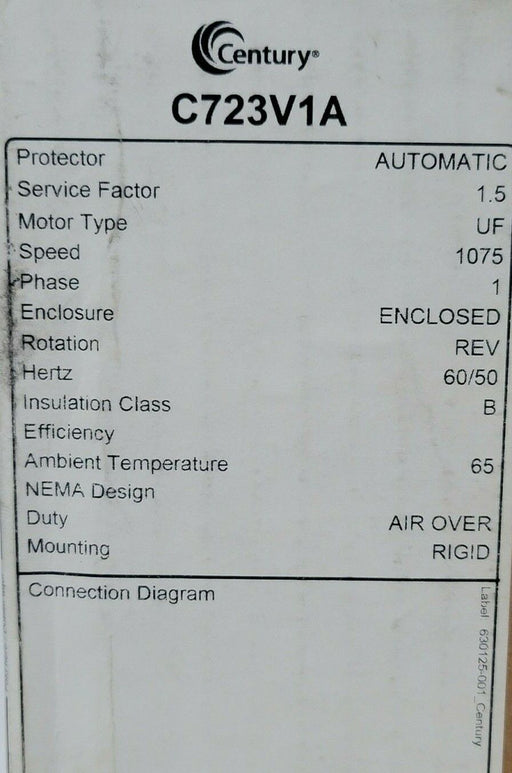 NIB CENTURY C723V1A MOTOR 1/3HP, 115/200-230V, FRAME: F48Y