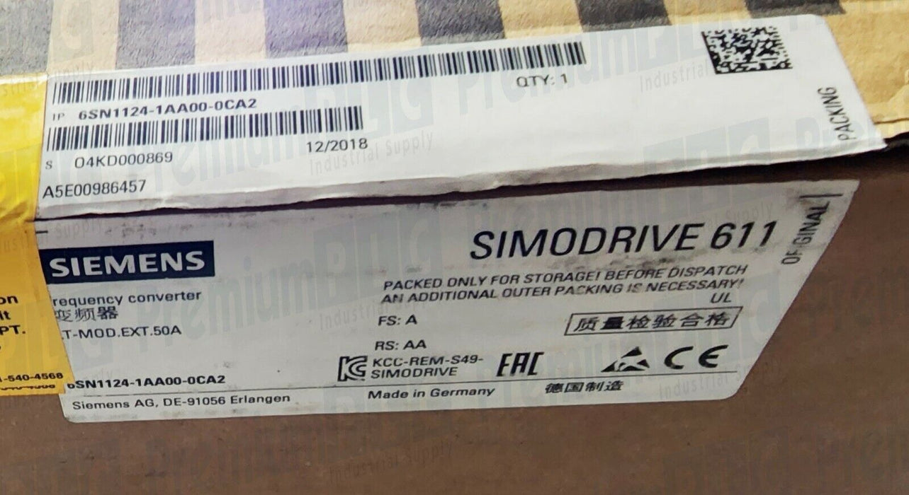 NEW SIEMENS 6SN1124-1AA00-0CA2 SIMODRIVE 611 POWER MODULE 1-AXIS VERSION: A