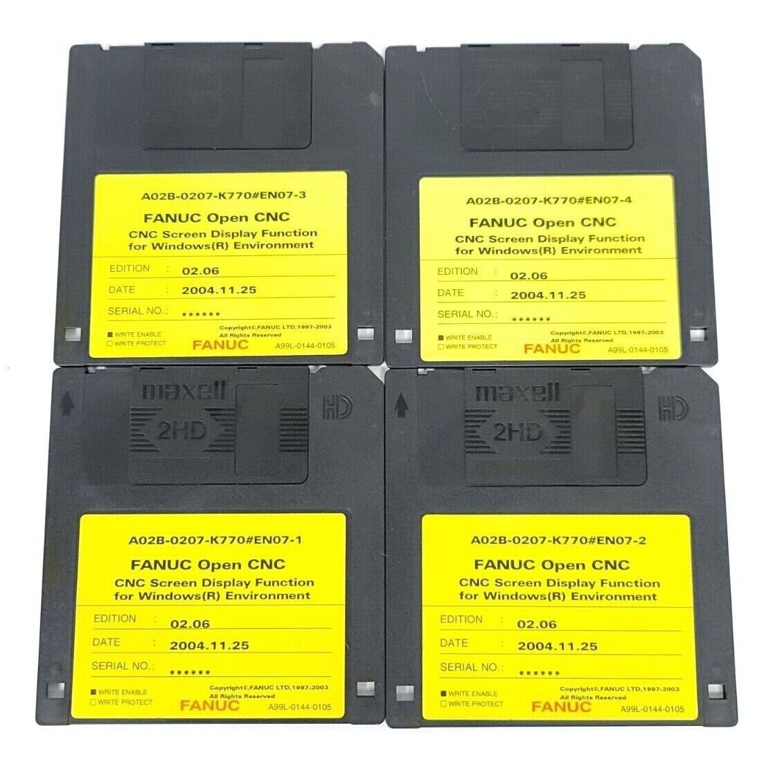 NEW FANUC A02B-0207-K770 OPEN CNC FLOPPY DISK SET EN07-1, EN07-2, EN07-3, EN07-4
