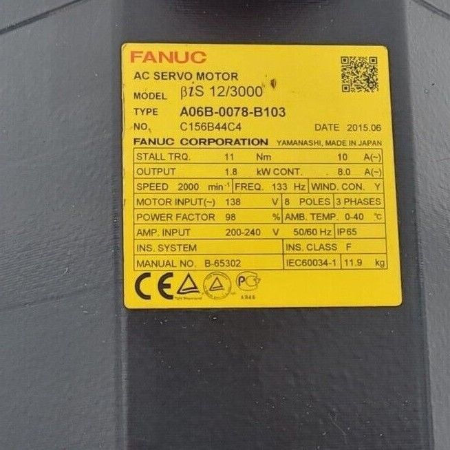 FANUC A06B-0078-B103 SERVO MOTOR BIS 12/3000 A06B0078B103 2015