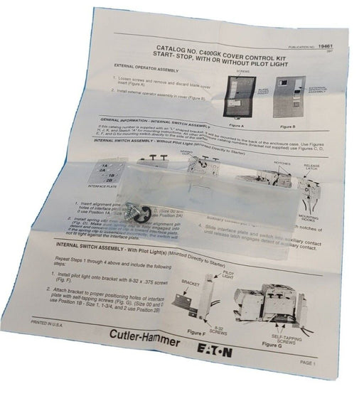 NIB EATON C400GK1 SERIES A2 COVER CONTROL KIT START-STOP