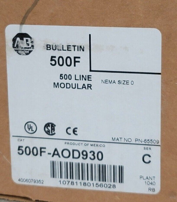 NIB ALLEN BRADLEY 500F-AOD930 SER. C NEMA SIZE 0 CONTACTOR