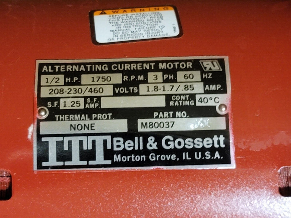 NEW BELL & GOSSETT 111046 POWER PACK MOTOR 1/2HP 60Hz 3PHASE