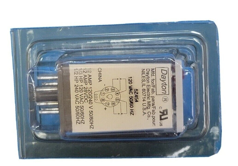 NIB DAYTON 5Z454 RELAY 8-PIN 120VAC 50/60HZ, 12AMP DPDT