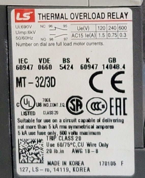 NIB LS ELECTRIC MT-32/3D THERMAL OVERLOAD RELAY