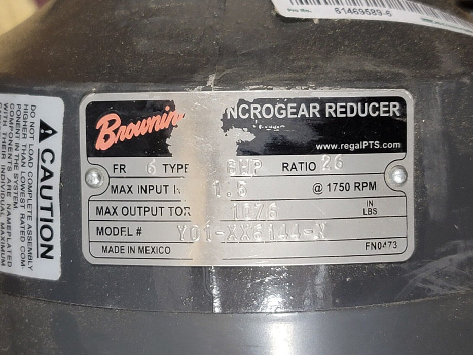 NEW BROWNING Y01-XX6144-N SYNCROGEAR REDUCER 1.5HP 1750RPM Y01XX6144N