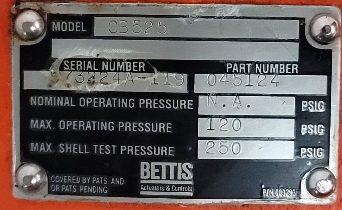 NEW BETTIS CB525 PNEUMATIC VALVE ACTUATOR 045124 003293