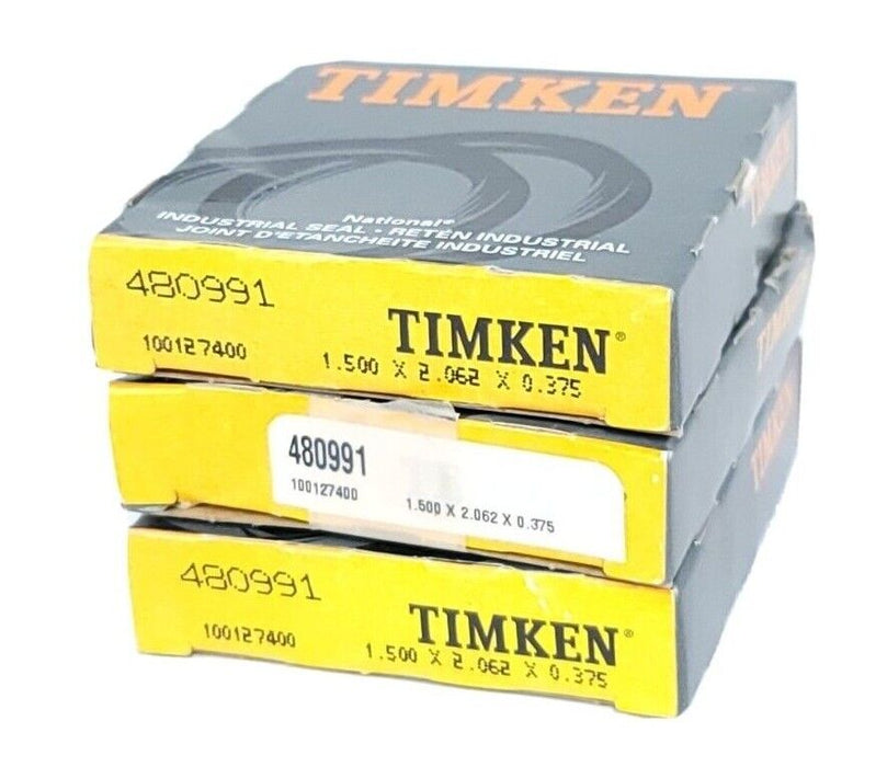 LOT OF 3 NIB TIMKEN 480991 OIL SEALS 1.5IN ID 2.062IN OD 0.375IN WIDTH