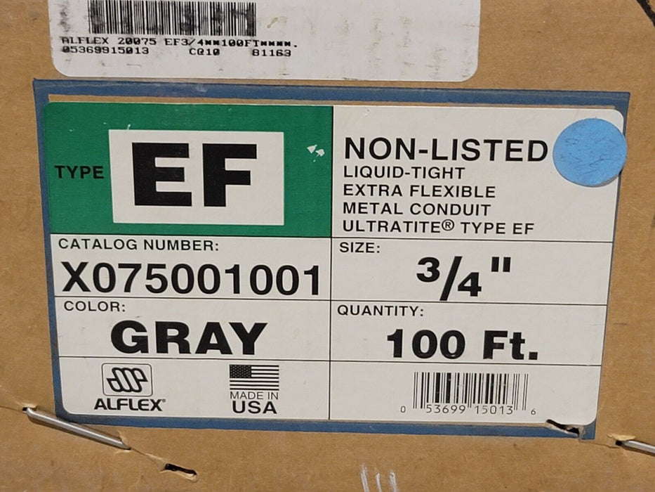 NEW ULTRATITE X075001001 TYPE EF GRAY LIQUID-TIGHT EXTRA FLEXIBLE CONDUIT *75FT