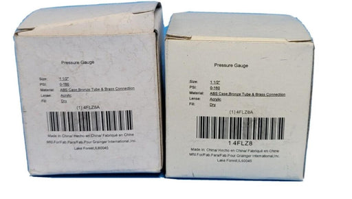 LOT OF 2 NIB GRAINGER 4FLZ8A PRESSURE GAUGES 0-160 PSI 1.5 FACE 1/8 NPT
