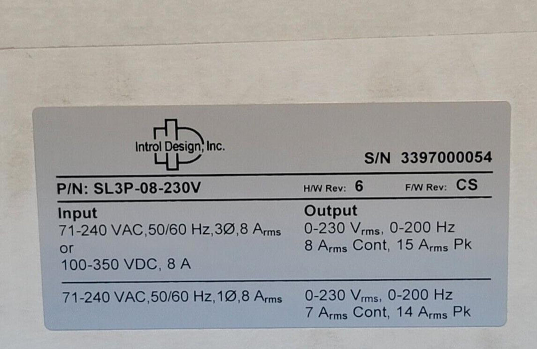 NEW INTROL DESIGN SL3P-08-230V SL3 ServoLoc 3 SERVO CONTROLLER SL3P082 ...