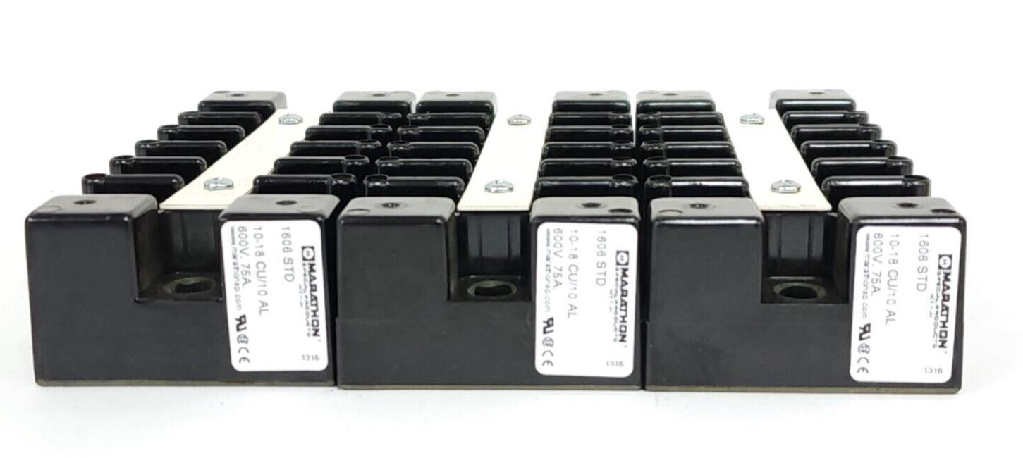 LOT OF 3 NEW MARATHON SPECIAL PRODUCTS 1608STD BARRIER TERMINAL BLOCKS 600V