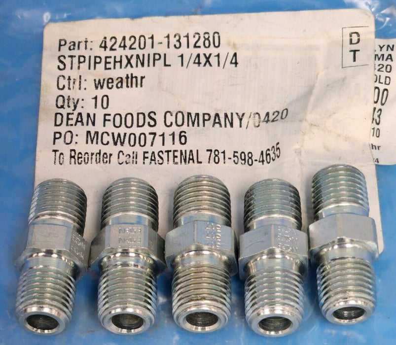 LOT OF 5 NEW ROXROTH 424201-131280 1/4  x 1/4  NIPPLES