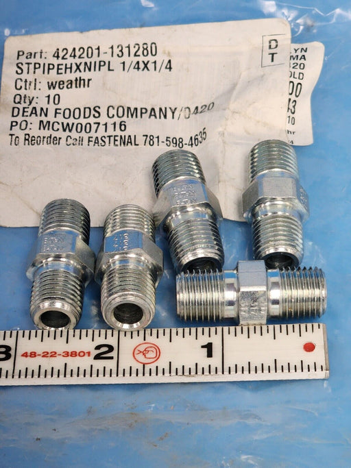 LOT OF 5 NEW ROXROTH 424201-131280 1/4  x 1/4  NIPPLES