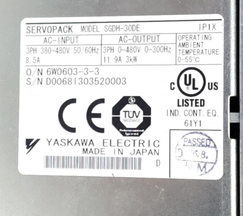 YASKAWA ELECTRIC SGDH-30DE / SGDH30DE SERVOPACK 3PH 380/480V 60/60Hz 8.5A *READ