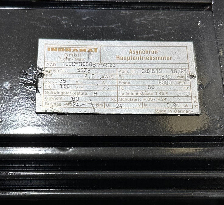 REPAIRED INDRAMAT 2AD100D-B050B1-AS23 / 2AD100DB050B1AS23 MOTOR 7.5kW 387619