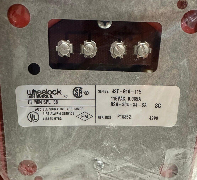 NEW WHEELOCK INC 43T-G10-115-R / 43TG10115R 10'' BELL RED 115VAC BSA-804-84-SA