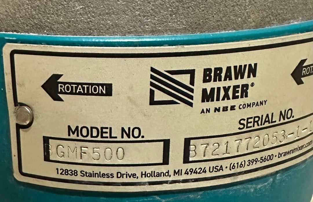 BRAWN MIXER BGMF500 PROCESS MIXER TXQ2-5-180TC-140TC 3HP 707506L 600W 5:1 RATIO