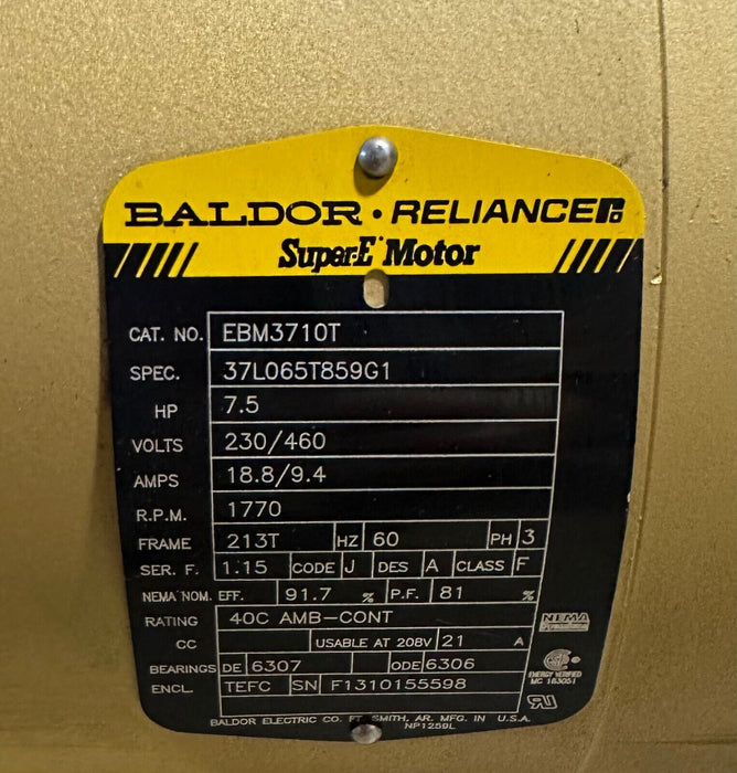 NEW BALDOR RELIANCE EBM3710T Super-E MOTOR  7.5HP 230/460V 3PH 1770 RPM TEFC