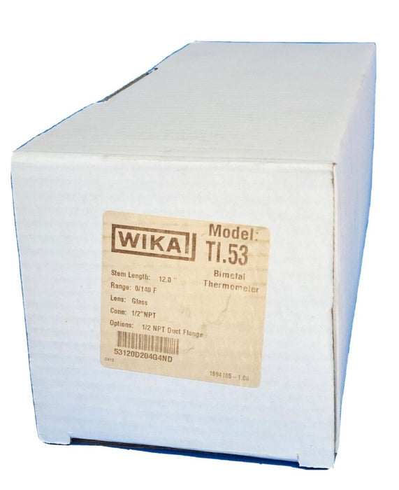 NIB WIKA TI.53 BIMETAL THERMOMETER STEM LENGTH: 12.0'' RANGE: 0/140F