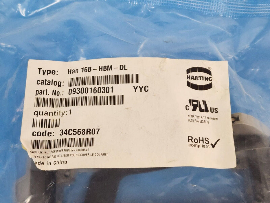 NEW HARTING 16B-HBM-DL BULKHEAD MOUNTED HOUSING P/N: 09300160301
