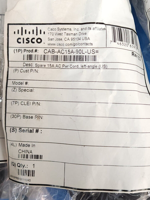 LOT OF 8 NEW CISCO 37-0660-01 ANGLED AC POWER CORDS 8FT 125 VAC 15 AMP