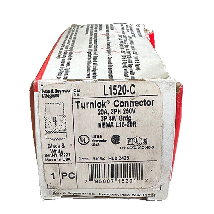 NEW PASS & SEYMOUR L1520-C / L1520C Turnlok CONNECTOR 20A 3PH 250V BLACK & WHITE
